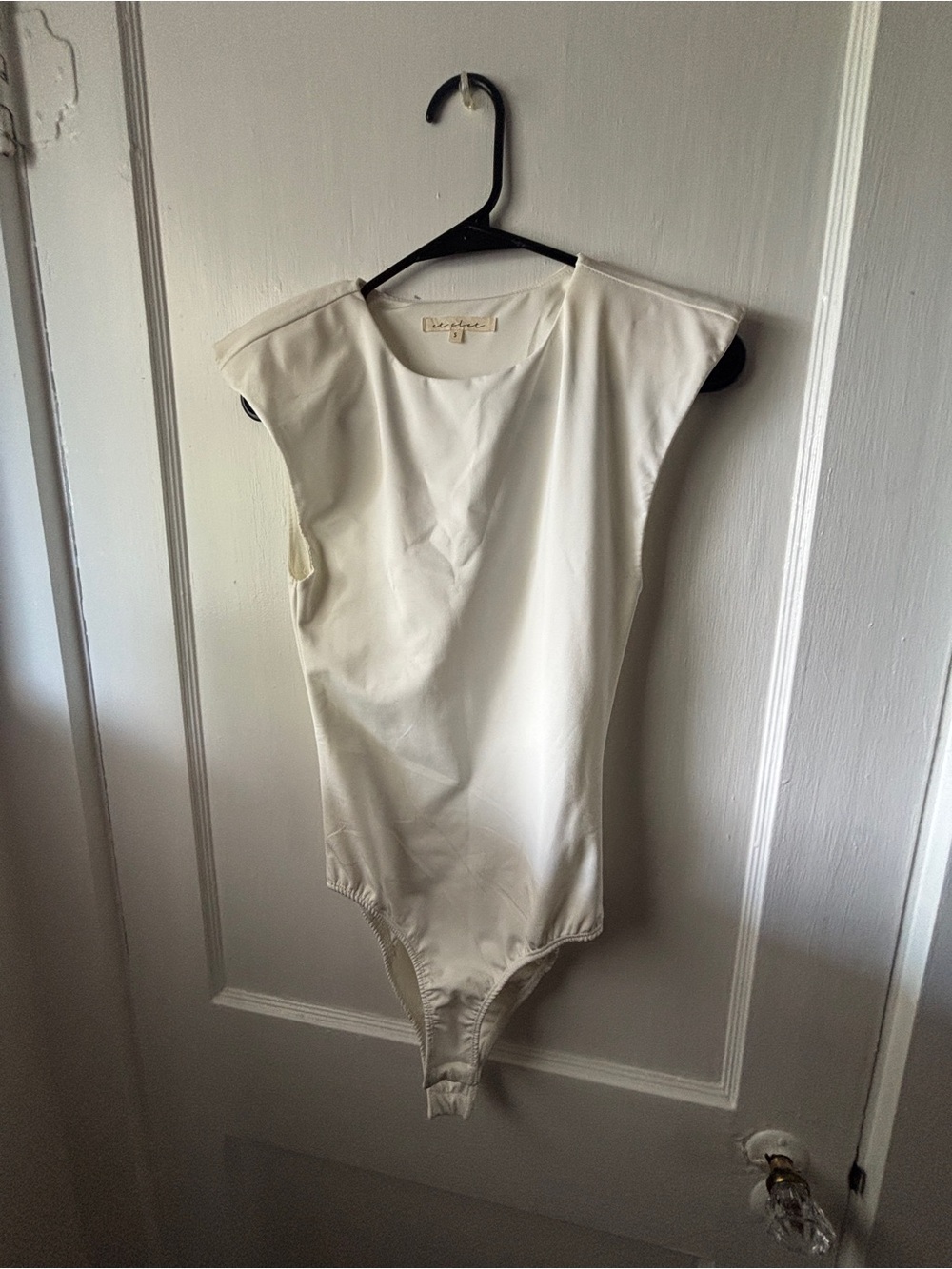 White Padded-Shoulder Bodysuit